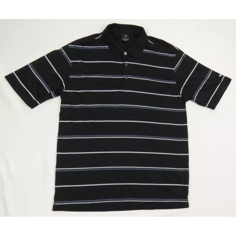 Nike Golf Swoosh Logo Black Striped Short Sleeve Polo Athletic Shirt M